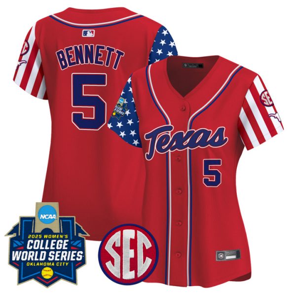 Women's Texas Longhorns Softball 2025 Independence Day Vapor Premier Limited Jersey Stitched Red Kaydee Bennett