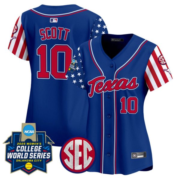 Women's Texas Longhorns Softball 2025 Independence Day Vapor Premier Limited Jersey Stitched Royal Mia Scott