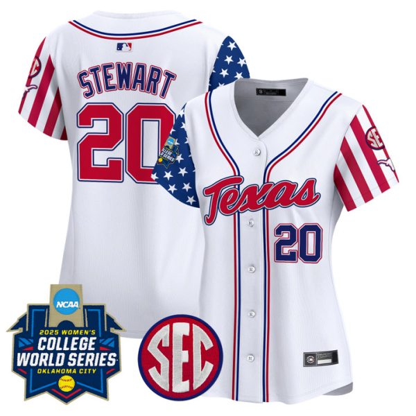 Women's Texas Longhorns Softball 2025 Independence Day Vapor Premier Limited Jersey Stitched White Katie Stewart