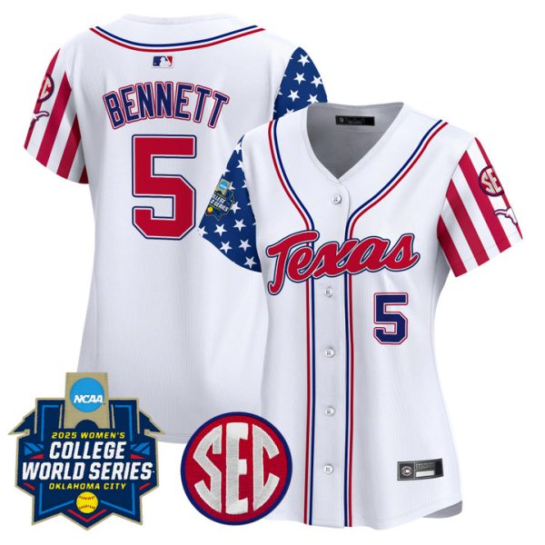Women's Texas Longhorns Softball 2025 Independence Day Vapor Premier Limited Jersey Stitched White Kaydee Bennett