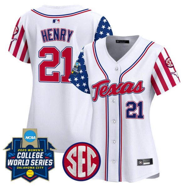 Women's Texas Longhorns Softball 2025 Independence Day Vapor Premier Limited Jersey Stitched White Kayden Henry