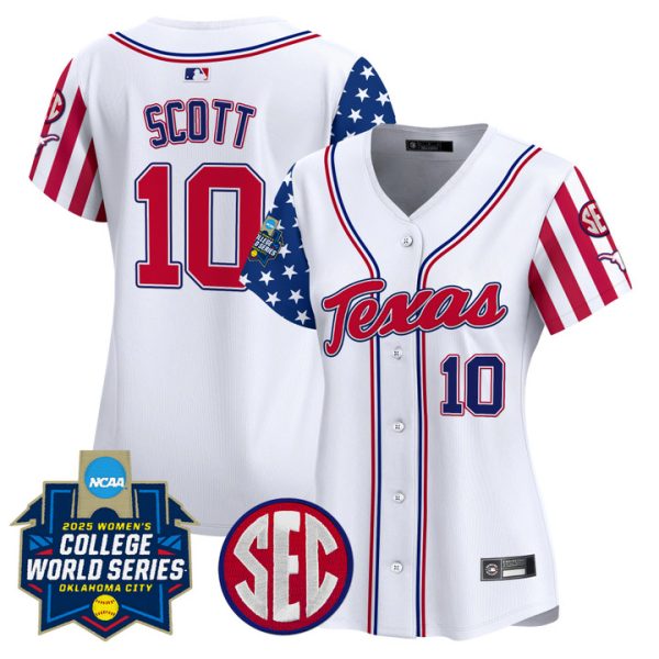 Women's Texas Longhorns Softball 2025 Independence Day Vapor Premier Limited Jersey Stitched White Mia Scott