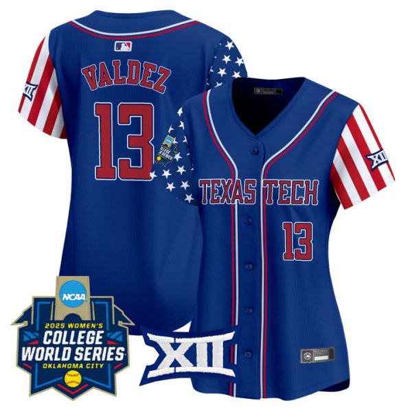 Women's Texas Tech Red Raiders Softball 2025 Independence Day Vapor Premier Limited Jersey Stitched Royal Victoria Valdez