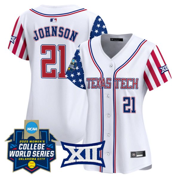 Women's Texas Tech Red Raiders Softball 2025 Independence Day Vapor Premier Limited Jersey Stitched White Alana Johnson