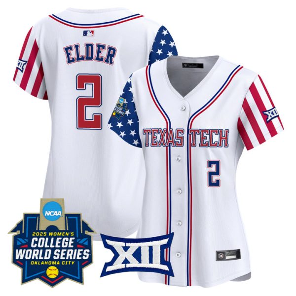 Women's Texas Tech Red Raiders Softball 2025 Independence Day Vapor Premier Limited Jersey Stitched White Demi Elder