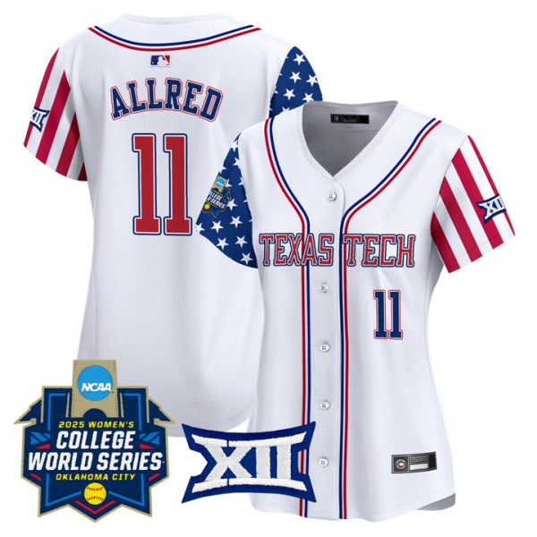 Women's Texas Tech Red Raiders Softball 2025 Independence Day Vapor Premier Limited Jersey Stitched White Lauren Allred
