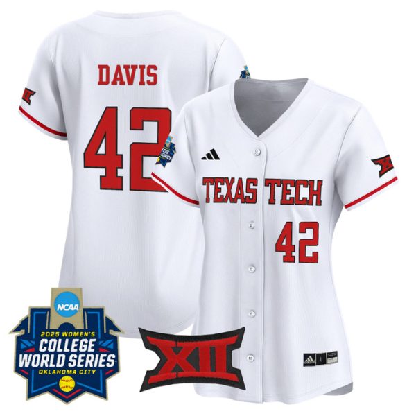 Women's Texas Tech Red Raiders Softball 2025 World Series (WCWS) Vapor Premier Limited Jersey Stitched White Mihyia Davis