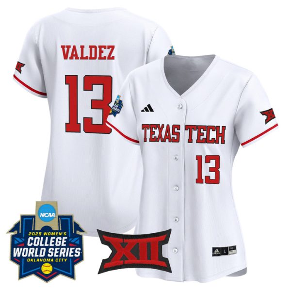Women's Texas Tech Red Raiders Softball 2025 World Series (WCWS) Vapor Premier Limited Jersey Stitched White Victoria Valdez
