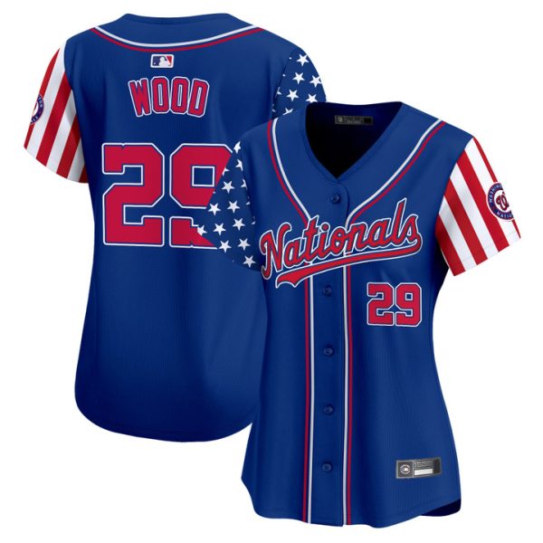 Women's Washington Nationals 2025 Independence Day Vapor Premier Limited Jersey Stitched Royal James Wood
