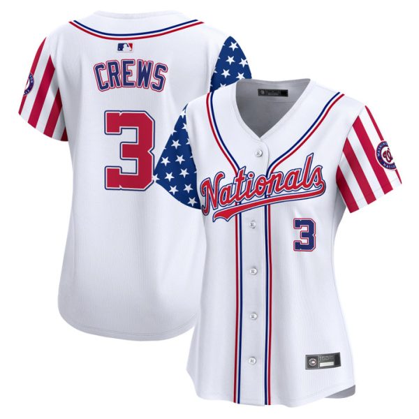 Women's Washington Nationals 2025 Independence Day Vapor Premier Limited Jersey Stitched White Dylan Crews