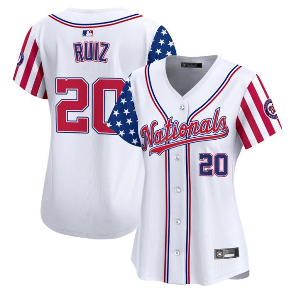 Women's Washington Nationals 2025 Independence Day Vapor Premier Limited Jersey Stitched White Keibert Ruiz