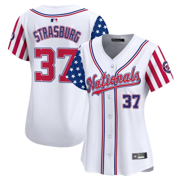 Women's Washington Nationals 2025 Independence Day Vapor Premier Limited Jersey Stitched White Stephen Strasburg