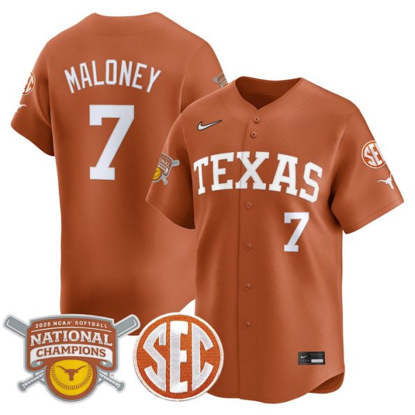 size - Texas Longhorns 2025 Softball National Champions Vapor Premier Limited Jersey Stitched Orange Ashton Maloney