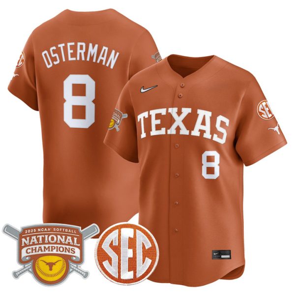 size - Texas Longhorns 2025 Softball National Champions Vapor Premier Limited Jersey Stitched Orange Cat Osterman