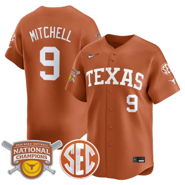 size - Texas Longhorns 2025 Softball National Champions Vapor Premier Limited Jersey Stitched Orange Joley Mitchell