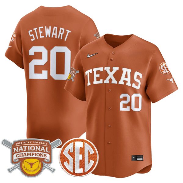 size - Texas Longhorns 2025 Softball National Champions Vapor Premier Limited Jersey Stitched Orange Katie Stewart