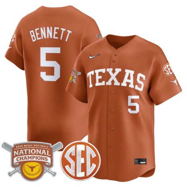size - Texas Longhorns 2025 Softball National Champions Vapor Premier Limited Jersey Stitched Orange Kaydee Bennett