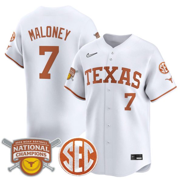 size - Texas Longhorns 2025 Softball National Champions Vapor Premier Limited Jersey Stitched White Ashton Maloney