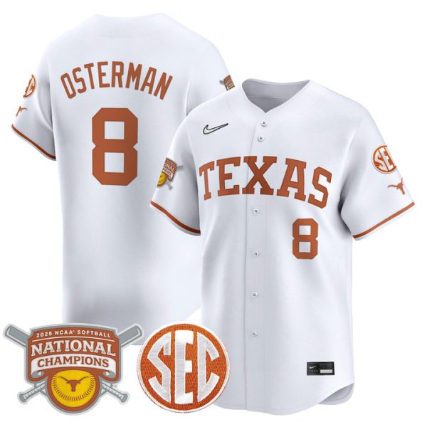 size - Texas Longhorns 2025 Softball National Champions Vapor Premier Limited Jersey Stitched White Cat Osterman