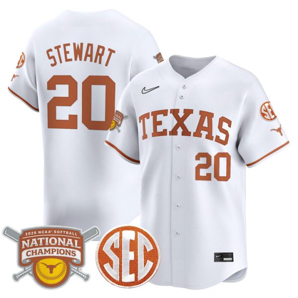 size - Texas Longhorns 2025 Softball National Champions Vapor Premier Limited Jersey Stitched White Katie Stewart