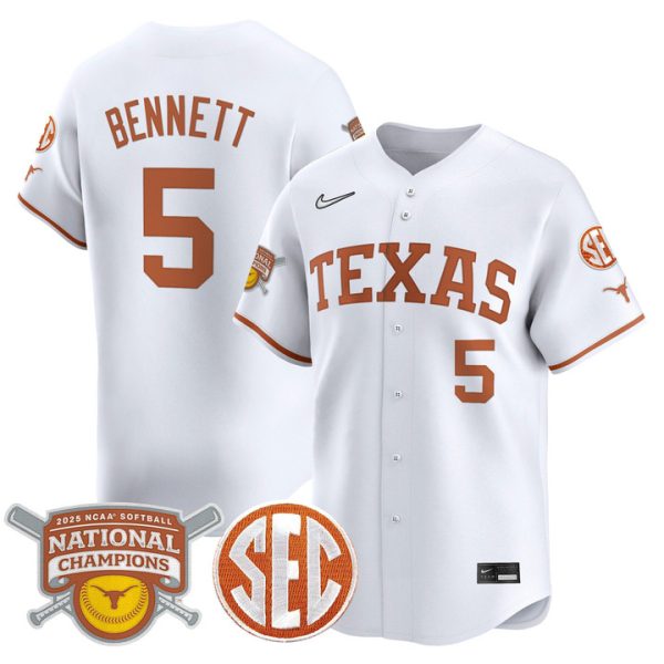 size - Texas Longhorns 2025 Softball National Champions Vapor Premier Limited Jersey Stitched White Kaydee Bennett