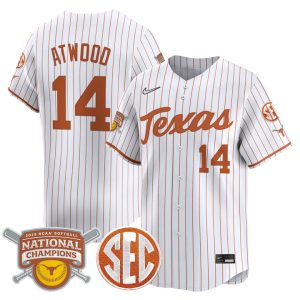 size - Texas Longhorns 2025 Softball National Champions Vapor Premier Limited Jersey Stitched White Pinstripe Reese Atwood