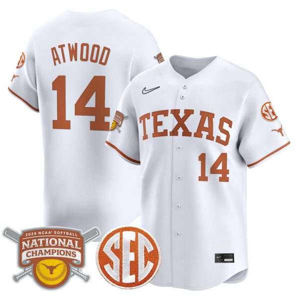 size - Texas Longhorns 2025 Softball National Champions Vapor Premier Limited Jersey Stitched White Reese Atwood