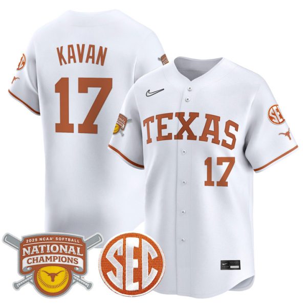 size - Texas Longhorns 2025 Softball National Champions Vapor Premier Limited Jersey Stitched White Teagan Kavan