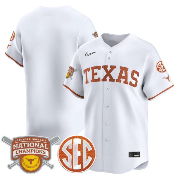 size - Texas Longhorns 2025 Softball National Champions Vapor Premier Limited Jersey Stitched White Team