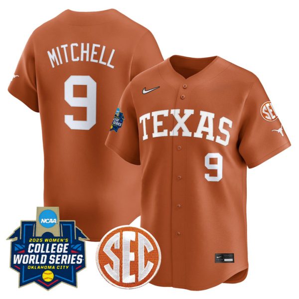 size - Texas Longhorns Softball 2025 World Series (WCWS) Vapor Premier Limited Jersey Stitched Orange Joley Mitchell