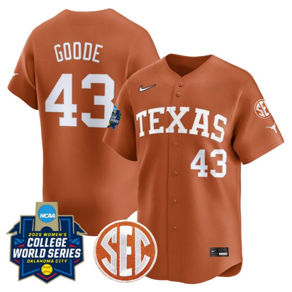 size - Texas Longhorns Softball 2025 World Series (WCWS) Vapor Premier Limited Jersey Stitched Orange Leighann Goode