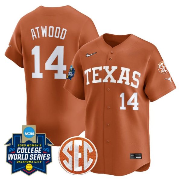 size - Texas Longhorns Softball 2025 World Series (WCWS) Vapor Premier Limited Jersey Stitched Orange Reese Atwood