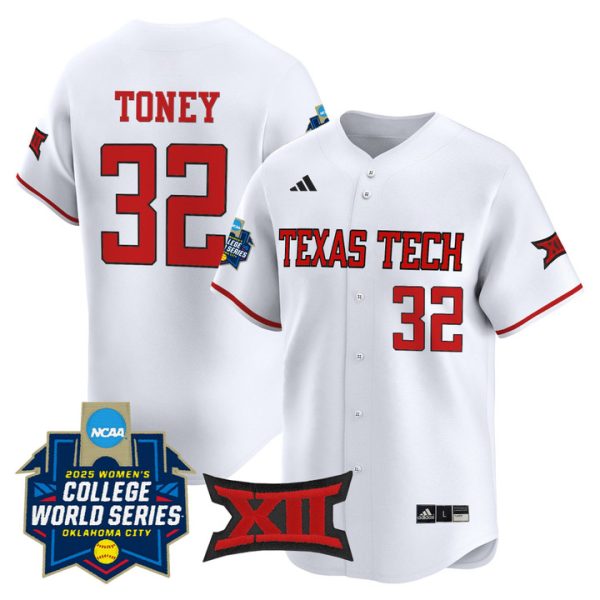 size - Texas Tech Red Raiders Softball 2025 World Series (WCWS) Vapor Premier Limited Jersey Stitched White Hailey Toney