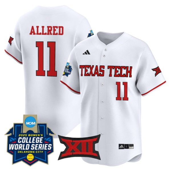 size - Texas Tech Red Raiders Softball 2025 World Series (WCWS) Vapor Premier Limited Jersey Stitched White Lauren Allred