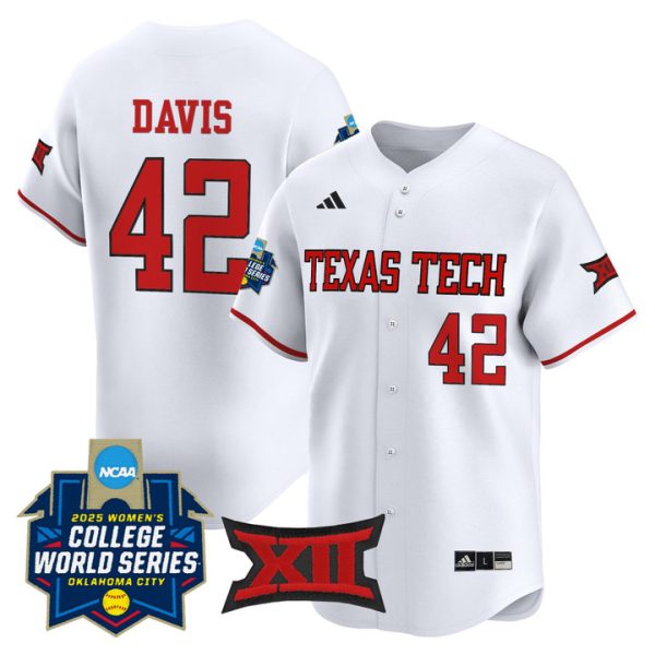 size - Texas Tech Red Raiders Softball 2025 World Series (WCWS) Vapor Premier Limited Jersey Stitched White Mihyia Davis