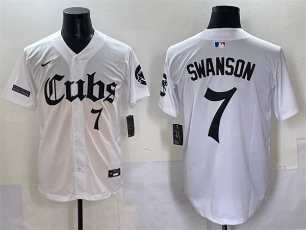 Chicago Cubs #7 Dansby Swanson White 'Gothic North Side Edition' Vapor Premier Limited Stitched Baseball Jersey
