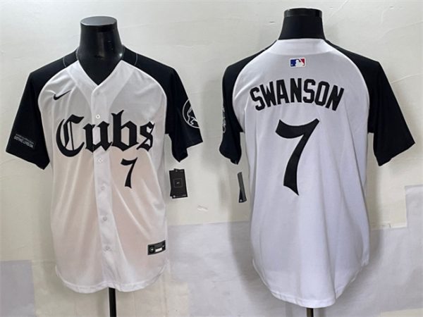 Chicago Cubs #7 Dansby Swanson White/Black 'Gothic North Side Edition' Vapor Premier Limited Stitched Baseball Jersey