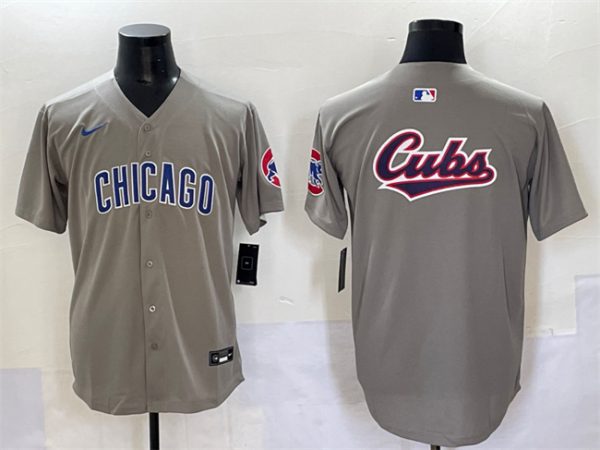 Chicago Cubs Team Big Logo Gray Limited Stitched Baseball Jersey