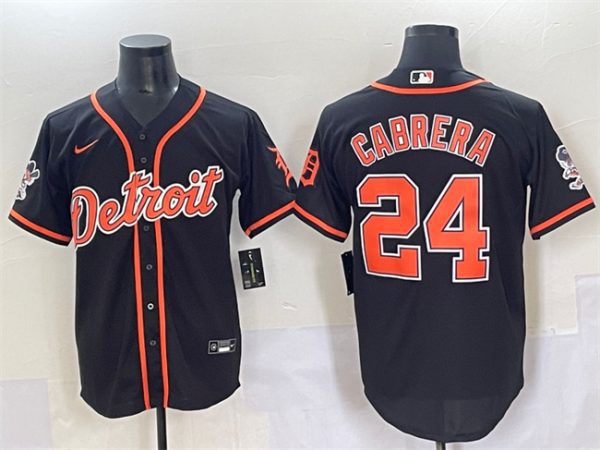 Detroit Tigers #24 Miguel Cabrera Black With Patch Cool Base Stitched Baseball Jersey
