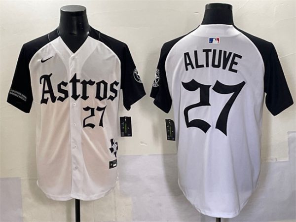 Houston Astros #27 Jose Altuve White/Black Gothic 'Houston Born Barrio Raised' Limited Stitched Baseball Jersey