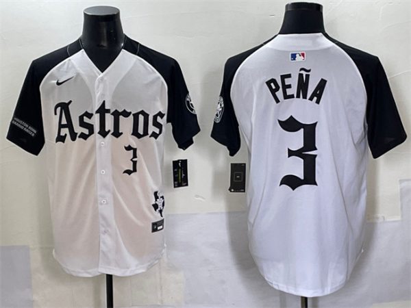 Houston Astros #3 Jeremy Pena White/Black Gothic 'Houston Born Barrio Raised' Limited Stitched Baseball Jersey